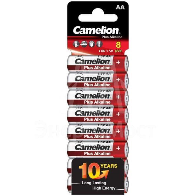 Элемент питания алкалиновый AA/LR6 1.5В Plus Alkaline SP8 (уп.8шт) Camelion 14862