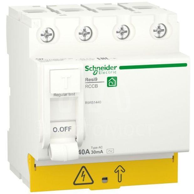Выключатель дифференциального тока (УЗО) RESI9 40А 4P 30мА тип AC SchE R9R51440