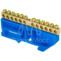 Шина нулевая N 6х9 12 отвер. латунь син. изолятор на DIN-рейку PROxima EKF sn0-63-12-d