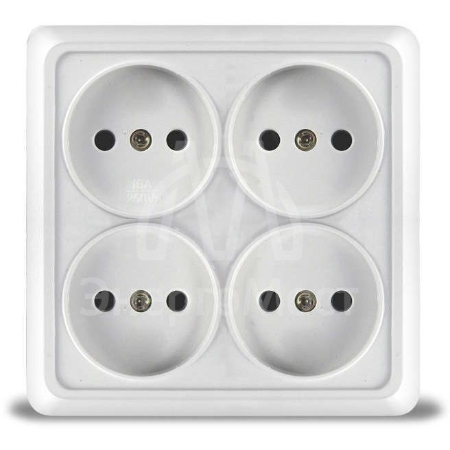 Розетка 4-м ОП Олимп без заземл. квадрат бел. UNIVersal 1164