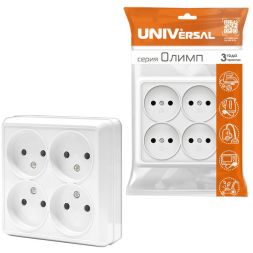 Розетка 4-м ОП Олимп без заземл. квадрат бел. UNIVersal 1164