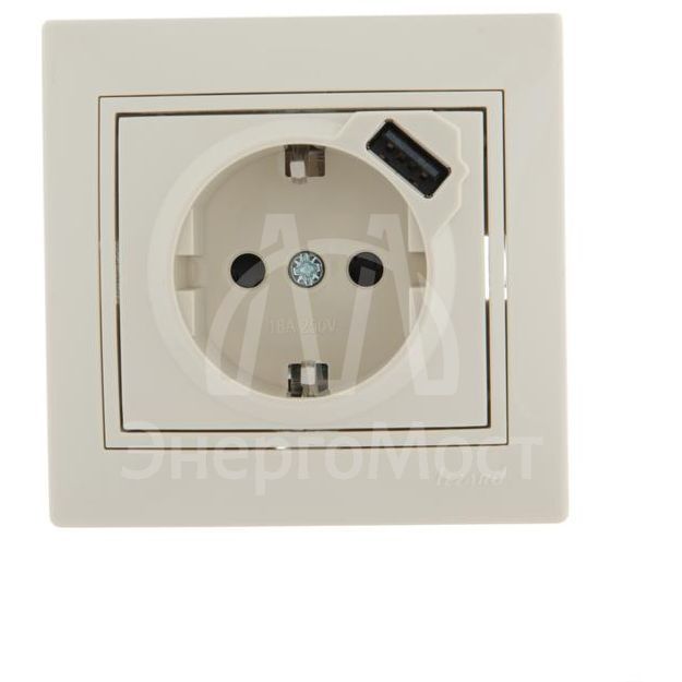 Розетка 1-м СП Мира 16А с з/к +USB крем. LEZARD 701-0303-181