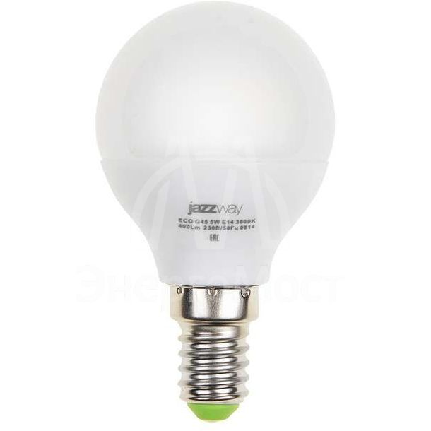 Лампа светодиодная PLED-ECO-G45 5Вт шар 4000К бел. E14 400лм 220-240В JazzWay 1036926A