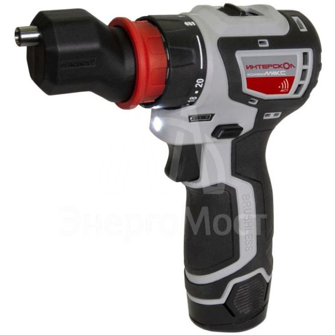 Дрель-шуруповерт акуумуляторная бесщеточн. ДА-10/12В 36 КомбиМАКС (Li-ion сумка 2 аккум. 2А.ч 4 насадки) ИНТЕРСКОЛ 687.2.2.78