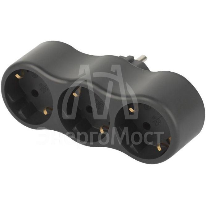 Разветвитель электрический SPx-3e-B на 3 розетки с заземл. 16А черн. Эра Б0059723