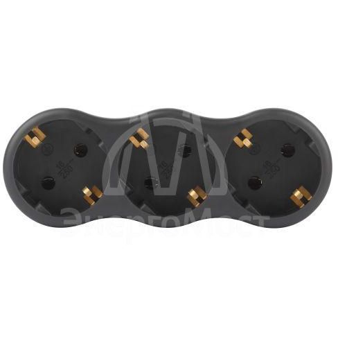 Разветвитель электрический SPx-3e-B на 3 розетки с заземл. 16А черн. Эра Б0059723