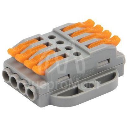 Клемма строительно-монтажная СМК проходная 4п 0.08-4кв.мм с монтажной площадкой сер. (блист.5шт) Rexant 07-6264-5