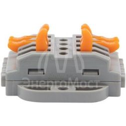 Клемма строительно-монтажная СМК проходная 4п 0.08-4кв.мм с монтажной площадкой сер. (блист.5шт) Rexant 07-6264-5