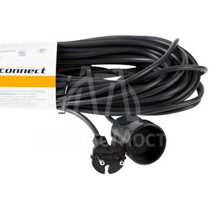 Удлинитель-шнур 1х20м без заземл. 6А IP20 1.3кВт ПВС 2х0.75 черн. PROCONNECT 11-7115