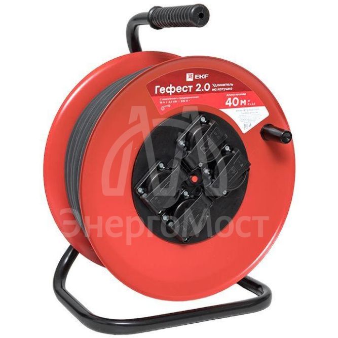 Удлинитель на катушке 4х40м с заземл. 16А IP44 Гефест 2.0 3.5кВт КГ 3х2.5 с предохранителем PROxima EKF UKG02-16-R325-4-40-IP44