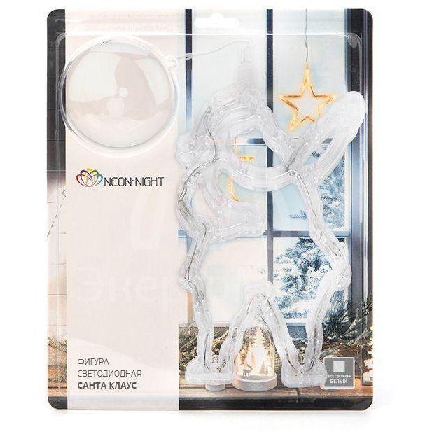 Фигура светодиод. &amp;quot;Санта Клаус&amp;quot; на присоске (батарейки 3хААА в компл.) 8LED 190х130х10мм бел. 1Вт 4.5В IP20 NEON-NIGHT 501-018