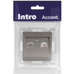 Розетка компьютерная 1-м СП Accent 6-303-09 RJ45 IP20 титан Intro Б0063642
