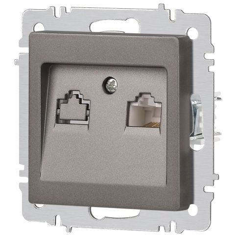 Розетка компьютерная 1-м СП Accent 6-303-09 RJ45 IP20 титан Intro Б0063642