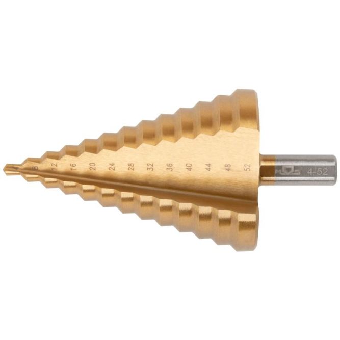 Сверло ступенчатое HSS по металлу 13 ступеней 4-8-12-16-20-24-28-32-36-40-44-48-52мм MOS 36387М