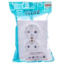 Розетка 2-м СП VESNA с заземл. со шторками ПБТ бел. LEZARD 742-0200-178B