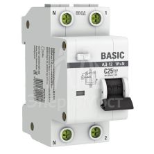 Выключатель автоматический дифференциального тока 1п+N C 25А 30мА тип AC эл. 4.5кА АД-12 Basic EKF DA12-25-30-bas