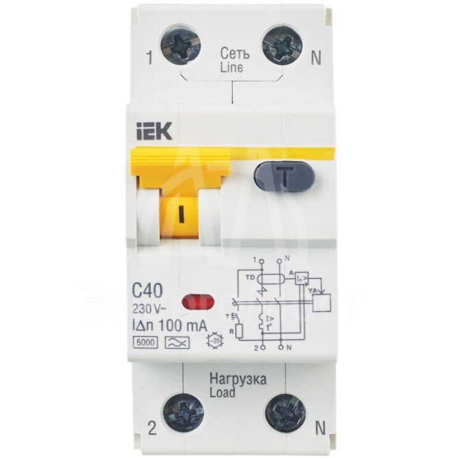 Выключатель автоматический дифференциального тока 2п (1P+N) C 40А 100мА тип A 6кА АВДТ-32 IEK MAD22-5-040-C-100