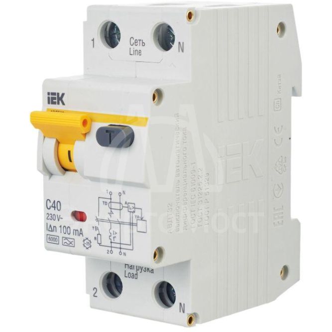 Выключатель автоматический дифференциального тока 2п (1P+N) C 40А 100мА тип A 6кА АВДТ-32 IEK MAD22-5-040-C-100