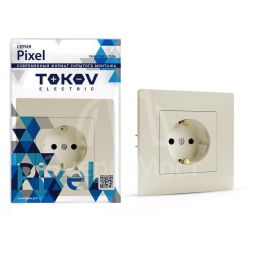 Розетка 1-м СП Pixel 16А IP20 с заземл. защ. шторки в сборе беж. TOKOV ELECTRIC TKE-PX-R1FZSF-C02