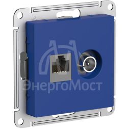 Розетка компьютерная + телевизионная 2-м AtlasDesign RJ45 кат. 5Е + TV механизм аквамарин SE ATN001189