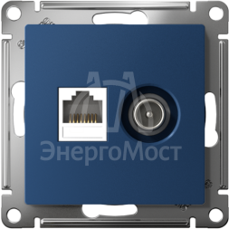 Розетка компьютерная + телевизионная 2-м AtlasDesign RJ45 кат. 5Е + TV механизм аквамарин SE ATN001189