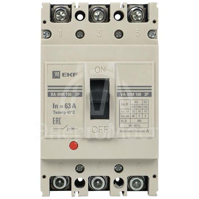 Выключатель автоматический 3п 100/63А 35кА ВА-99М PROxima EKF mccb99-100-63m