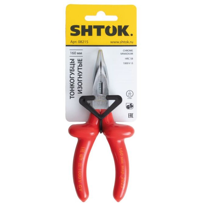 Тонкогубцы изогнутые диэлектрические 1000В 160мм (08215) SHTOK 376301