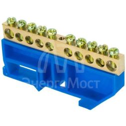 Шина нулевая N 6х9 10 отвер. латунь син. изолятор на DIN-рейку PROxima EKF sn0-63-10-d