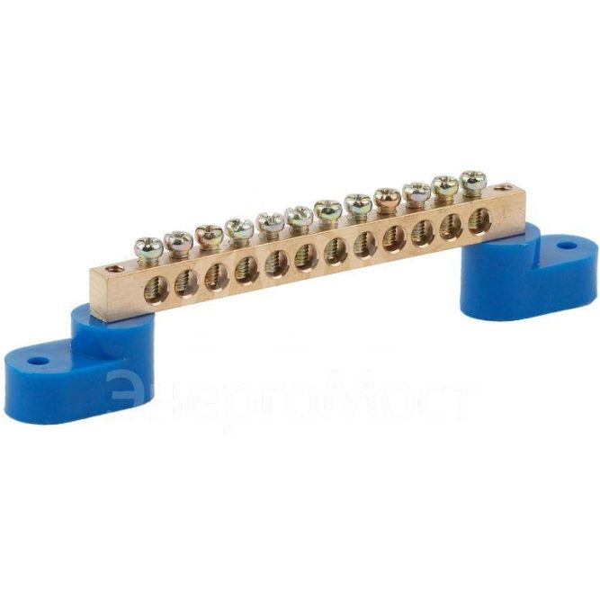 Шина N &amp;quot;ноль&amp;quot; на двух угловых изоляторах ШНИ-6х9-12-У2 NO-222-58 син. (уп.10шт) Эра Б0033438