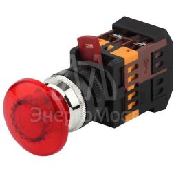 Кнопка AELA-22 &amp;quot;Грибок&amp;quot; d22мм 1з+1р неон/240В BBG20-AELA-K04E красн. ЭРА Б0045630