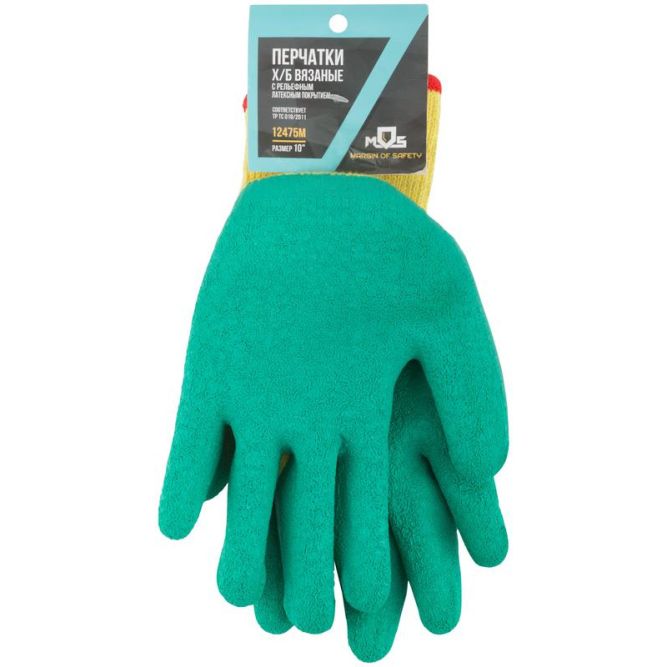 Перчатки х/б со вспененным латексным покрытием 10дюйм MOS 12475М