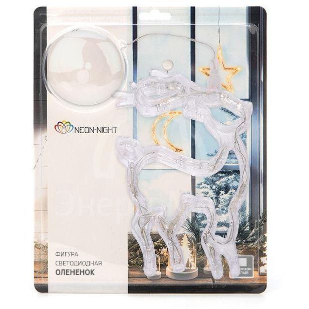 Фигура светодиод. &amp;quot;Олененок&amp;quot; на присоске (батарейки 3хААА в компл.) 8LED 205х135х10мм бел. 1Вт 4.5В IP20 NEON-NIGHT 501-016