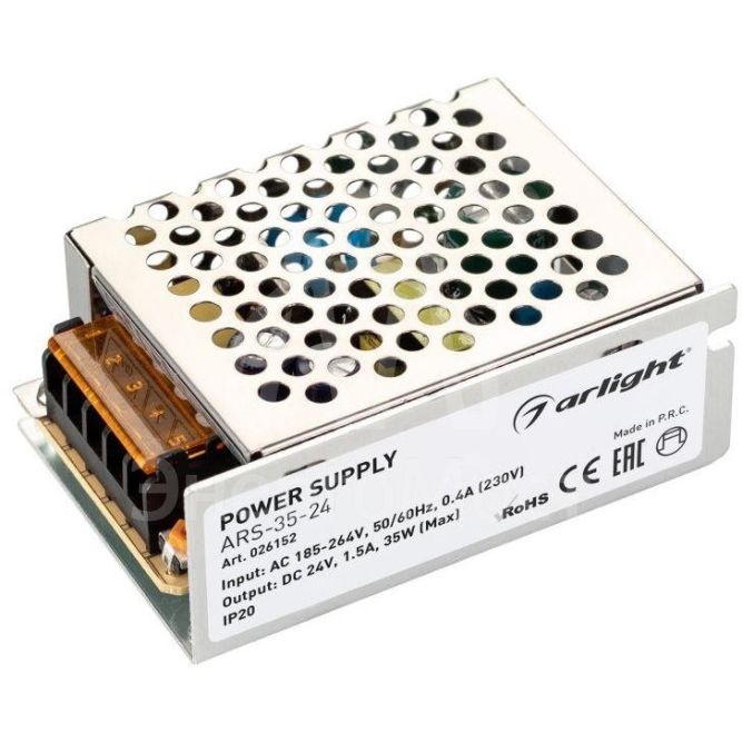 Блок питания ARS-35-24 24В 1.5А 35Вт IP20 сетка 2 года Arlight 026152