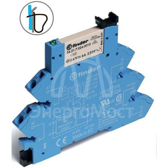 Реле электромеханическое 1CO 6А 24В DC IP20 FINDER 386170240050