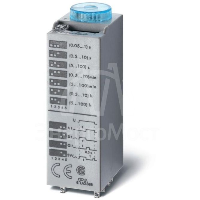 Таймер миниатюрный мультифункциональный (AI DI SW GI) монтаж в розетку 240В AC 2CO 10А регулировка времени 0.05с…100ч IP40 в комплекте металлич. клипса 094.81 FINDER 850282400000