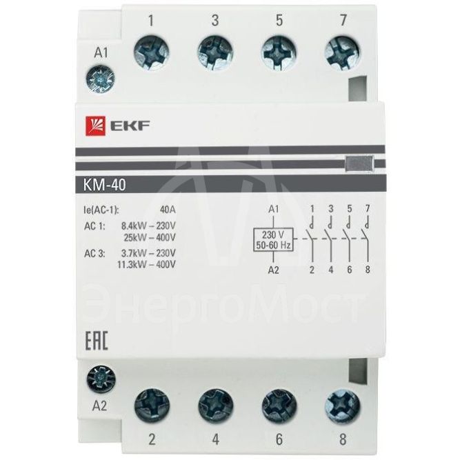 Контактор модульный КМ 40А 4NО (3 мод.) EKF km-3-40-40