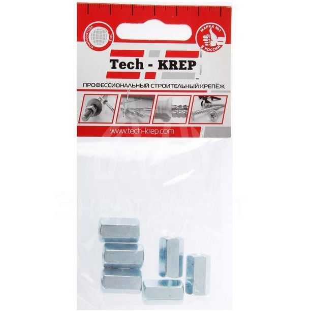 Гайка соединительная М6 цинк. DIN 6334 (уп.6шт) пакет Tech-Krep 112282