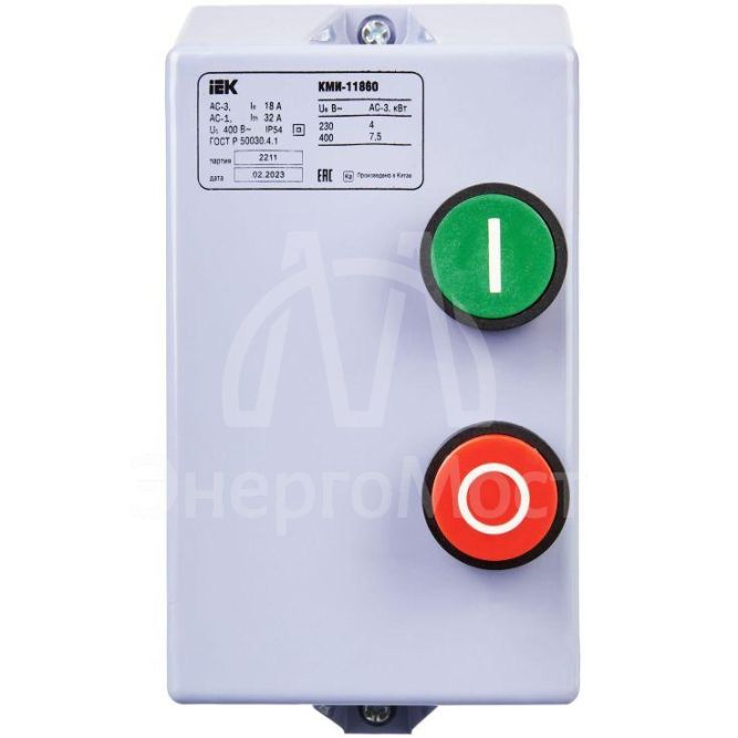 Контактор КМИ-11860 18А 380В/АС3 IP54 IEK KKM16-018-380-00
