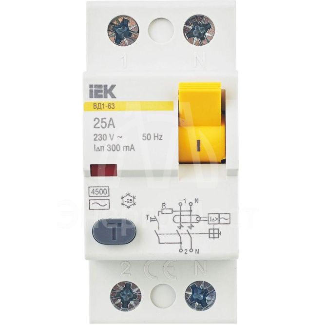 Выключатель дифференциального тока (УЗО) 2п 25А 300мА тип AC ВД1-63 IEK MDV10-2-025-300