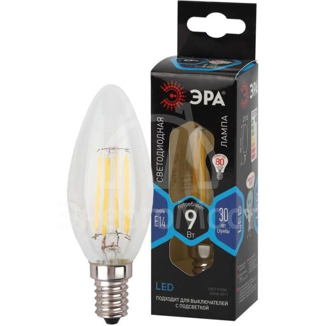 Лампа светодиодная филаментная F-LED B35-9W-840-E14 9Вт B35 свеча 4000К нейтр. бел. E14 Эра Б0046995