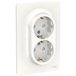 Розетка 2-м UNICA NEW защ. шторки с заземл. винт. зажим. бел. SchE NU206718