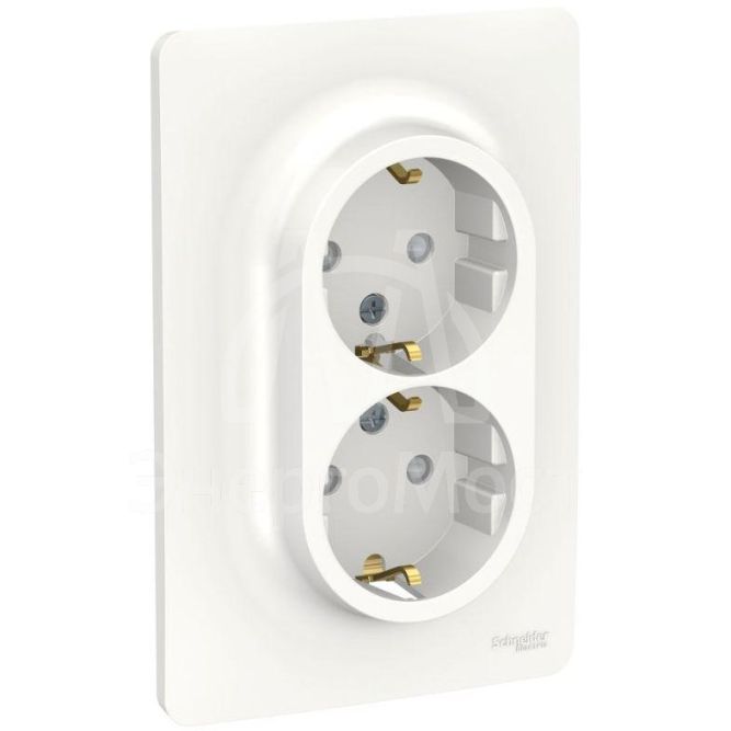 Розетка 2-м UNICA NEW защ. шторки с заземл. винт. зажим. бел. SchE NU206718