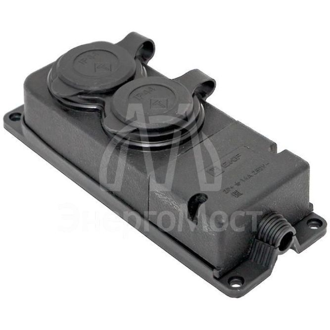 Розетка 2-м 16А IP44 2P+PE 230В с защ. крышками каучук PROxima EKF RPS-018-16-230-44-r
