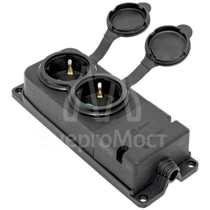 Розетка 2-м 16А IP44 2P+PE 230В с защ. крышками каучук PROxima EKF RPS-018-16-230-44-r