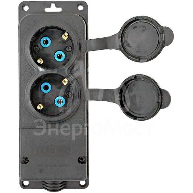 Розетка 2-м 16А IP44 2P+PE 230В с защ. крышками каучук PROxima EKF RPS-018-16-230-44-r