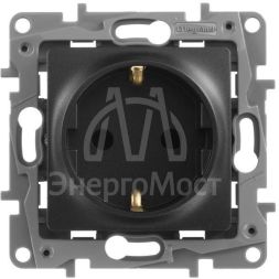 Механизм розетки 1-м СП Etika 2К+З 16А защ. шторки с заземл. винт. зажимы антрацит Leg 672622