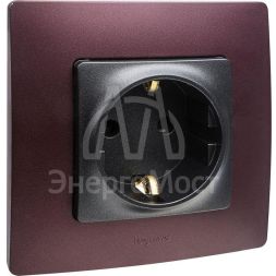 Механизм розетки 1-м СП Etika 2К+З 16А защ. шторки с заземл. винт. зажимы антрацит Leg 672622