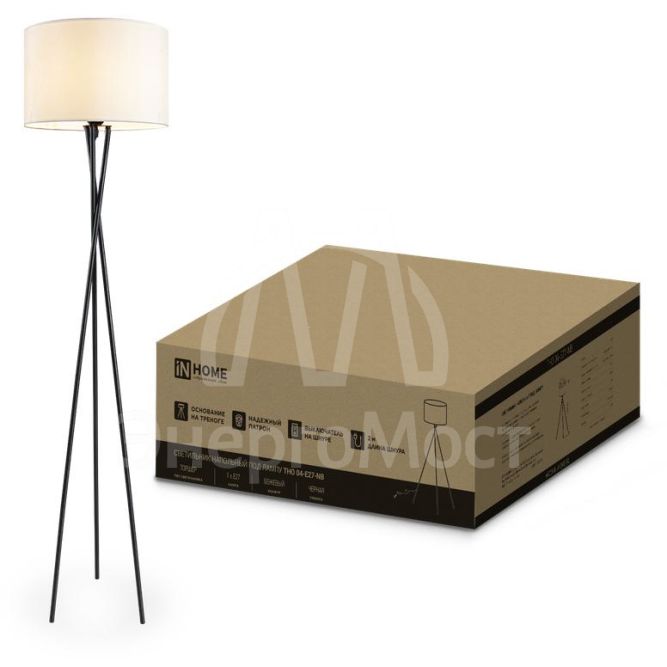 Светильник ТНО 04-Е27-NB 230В торшер напольный под лампу беж. абажур/черн. тренога IN HOME 4690612059556
