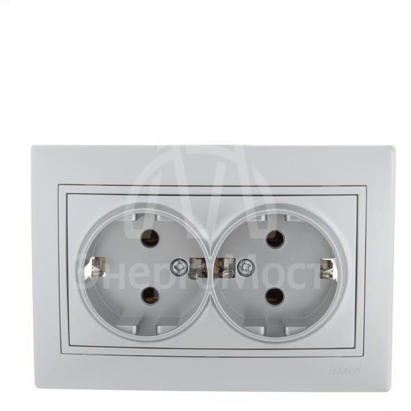 Розетка 2-м СП Мира керам. с заземл. метал. сер. LEZARD 701-1010-127