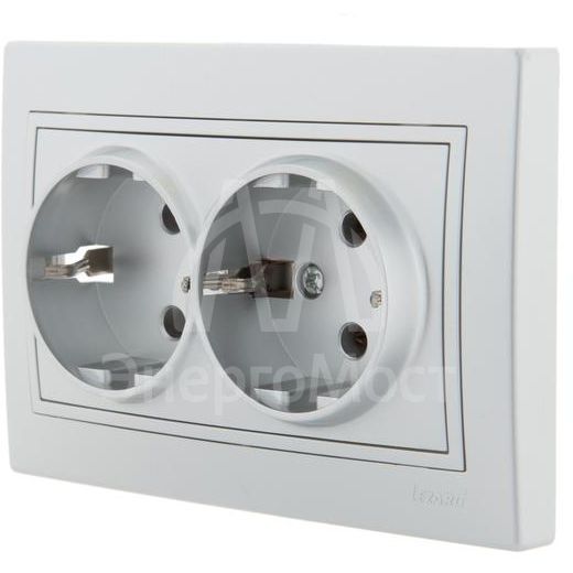 Розетка 2-м СП Мира керам. с заземл. метал. сер. LEZARD 701-1010-127